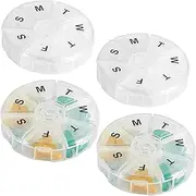 Large Weekly Pill Organizer - (Pack of 4) Daily Pill Cases, Round Pill Organizer 7 Day Container, Medicine Planner, Pill Reminder, BPA-Free for Pills Vitamins, Supplements, and Fish Oils