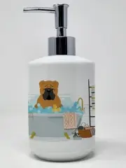 Red English Bulldog in Bathtub Ceramic Soap Dispenser Hand Soap Dispenser Pump