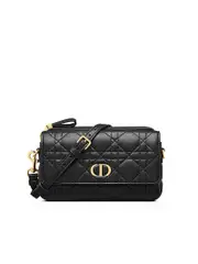 Dior Caro Pouch in Black Supple Cannage Lambskin