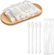 300 Pack Cotton Swabs, Individually Wrapped Cotton Swab, Individually Wrapped Double Tipped Paper Sticks for Ear, Make-up(4pcs per Bag,300 Bags,Round+Pointed Shape)