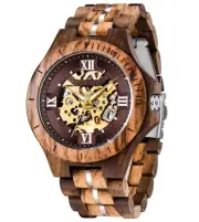 Men's Luxury Mechanical Wooden Watch Skeleton Lumious Automatic Self-Winding ...