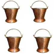 Small Size Set Of 4 Handmade Pure Copper Bucket/Hammered Design With Handle