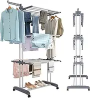 Clothes Drying Rack，4-Tier Laundry Rack，It Can Move Dryer Stand，Foldable Clothes Airer Drying Rack，Portable Clothes Rack with 4 Castors，for Drying Clothes, Clothes, Towels Indoors and Outdoors