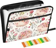 Quteprint 13 Pockets Expanding File Folder with Zipper Closure, Floral Leaves Hedgehog Accordion File Folder with Sticky Labels, Letter Size A4 Papers Expandable File Document Organizer