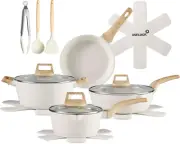 14 Pcs Pots and Pans Set Non Stick, Induction White Cooking Set with Frying Pans