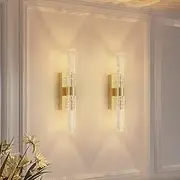 Battery Operated Wall Sconce Light Pack of 2, 12000mAh Rechargeable Battery Powered Wall Lighting Indoor Dimmable Wall Lamp Fixtures for Bedroom Living Room (Gold)