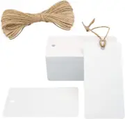 100PCS Blank Gift Tags,3.5” X 1.7” White Kraft Paper Gift Tag with String, Recta