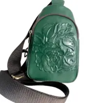 Patricia Nash Marisol Green Tooled Leather Sling Bag NWT $169, FREE SHIPPING