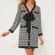 Pomander place tweed bow mini dress size xxl black white houndstooth
