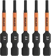 Railer 2.5mm Hex Drive Bit - Impact Grade S2 Steel 2" Hex Head Allen Wrench Drill Bit w/Quick-Release 1/4 Shank. (5pc)