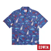 在飛比找momo購物網優惠-【EDWIN】男裝 插畫花布古巴短袖襯衫(藍色)