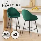 Artiss 2x Bar Stools Kitchen Swivel Stool Dining Chairs Velvet Metal Green