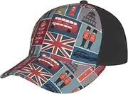 [EdWal] England Symbols Print Fashion Hat Adjustable Baseball Cap Dad Hat Quick Dry Mesh Back Ball Caps for Men Women Black, Black, One size