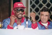 Marvin Hagler Holds Up Fists At Microphone 1987 Old Boxing Photo