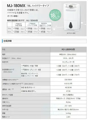 **空運含運含關稅 **MITSUBISHI 三菱 除濕機(MJ-180MX)  23坪(大坪數) 附中文說明書