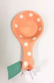 NEW LA CUCINA ORANGE PASTEL+WHITE POLKA DOTS CERAMIC SPOON REST,HOLDER