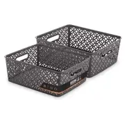 l Plastic Storage Baskets, Large - l THE BLOSSOM COLLECTION l 2PK Large Grey