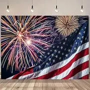 CGXINS 7 * 5FT Independence Day Party Photo Background Retro Flying American Flag Backdrops for Photoshoot Colored Fireworks Bokeh Stars and Stripes Party Photography Banner