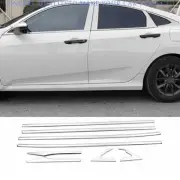 For Honda Civic Sedan 2016-2021 Steel Chrome Window Sill Molding Strips 14Pcs (for: Honda Civic)