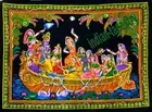 Wall Hanging Tapestry Sequin Cotton Home Decor Boat Radha Krishna Ethnic Poster