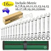 16PCS Spanner Set Metric Combination Open Box Wrench+Roll 6-22mm Cr-V Steel Set