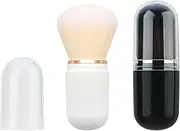 Pack of 2 Retractable Make Up Brushes, Travel Foundation Brush, Portable Mini Powder Brush, Face Blush Brush with Cover for Liquid Foundation, Powder Cosmetics, Cream, Black & White