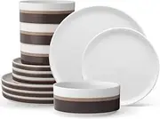 [Noritake] ColorStax Stripe Brown 12-Piece Set, Service for 4, Multicolor