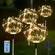 Waterproof Solar Garden Lights, 4 Pack 120 LED Solar Firework Lights Décor for Flowerbed Pathway Party Christmas Decorations