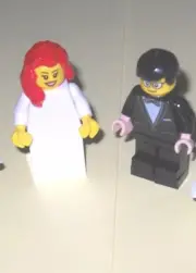 NEW LEGO WEDDING RED HAIR BRIDE AND BLACK HAIR GROOM WITH GLASSES, BLACK TUX