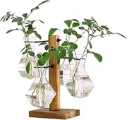 Plant Terrarium Wooden Stand, Hydroponic Planter Bulb Glass，Desktop Hydroponics Air Planter Holder with 4 Bulb Beaker Glass Vase for Home Office Decoration (Style 1)