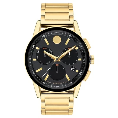 Movado Gold Steel Black Dial Chronograph Men's Swiss Made Watch - 607803