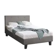 Oikiture Bed Frame Single Size Bed Platform Wooden Fabric Grey