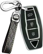 ontto TPU Car Key fob Cover Fit for Mitsubishi Outlander 2023 2022 Smart Key Case Shell 3 Buttons Remote Key Holder Bag Keychain Keyring keyless Entry Protector Accessories Black B