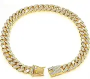 Dog Chain Diamond Collars Walking Gold Metal Chain Collar with Design Secure Buckle,Pet Collar Necklace Accessories for Small Medium Large Dogs Cats (Golden, 45CM)