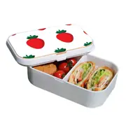 Lunch Box Food Container Snack Picnic Authentic Wood Strap Cutlery Strawberries
