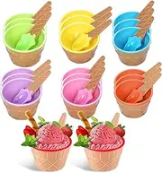 RICHSC-PAN 20 Pack Ice Cream Bowls, Cartoon Candy Color Ice Sundae Cups with Spoon. Multi-Color Reusable, Perfect for Summer Ice Cream Events and Gift Bags for Kids.