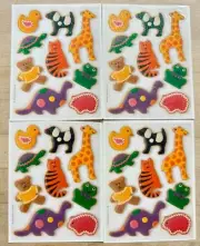VTG Hallmark Glitter Animal Stickers 4 Sheets Dino Puppy Frog Turtle Bear 1991