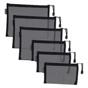 Nylon Mesh Cosmetic Zipper Bags, 6PCS Black Makeup Pouches Pen Pencil