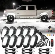 10Piece Pure White LED Rock Lights Kit 6000K with Extension Wiring Harness Power Kill Switch, 15EDs Neon Bright Underglow Lights 12v Waterproof Fender Lights for Trucks Jeep Trailer Off Road ATV UTV