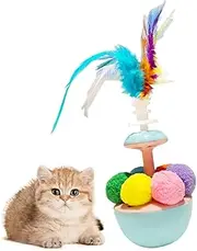 Cat Ball Feather - Balance Swing Ball - Lightweight Kitten Self-Play Feather Interactive Enrichment Toy for Indoor Cats