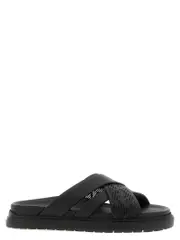 [Fendi] Fendi-Crossed Band Slides Sandali Nero-Uomo 7