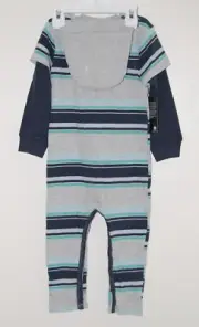 NWT Volcom Infant Boys Gray Striped LS Full Length Romper & Hat Set sz 24M