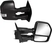 Towing Mirrors compatible for 2015 2016 2017 2018 2019 2020 Ford F150 Pickup Truck Side Mirrors with Turn Signal Lights Puddle Lights Auxiliary Lamp Power Heated Black Housing Pair