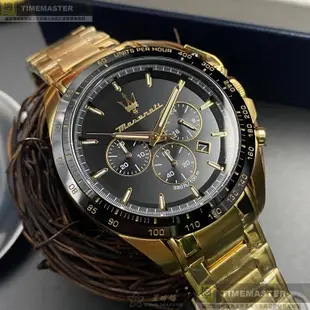 MASERATI手錶,編號R8873612041,46mm黑金錶殼,金色錶帶款