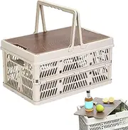 Camping Bin | Foldable Storage Box,Utility Crates with Handles and Lid Stackable Basket for Car Home Camping Fishing Outdoor