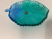 MIKASA Blue & Teal Glass Leaf Shaped Candy Nut Dish
