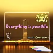 Creative Magic Board, Light Up Writing Board, See Through Drawing Board, Erasable Led Drawing Pad Night Light, Acrylic Dry Erase Pad with 7 Color Pen (5.9 * 5.9 Inches)