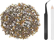 uxcell 5000pcs Flatback Rhinestones Resin, SS6 2mm Resin Rhinestones Bulk Round Shine Gems with Pickup Tools for DIY Nail Art Tumblers Mugs Clothes, Gold