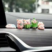 YGMONER 6PCS Mini Pig Resin Figurines Set - Adorable Car Dashboard Decorations with Nano Adhesive, Cute Cake Topper, Office & Bookshelf Decoration 1.2-1.6in (Green)