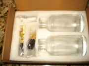 Oil & Vinegar/Syrup/Booze Ect.. Glass Cruet Set W/ Wood Caddy New! KK